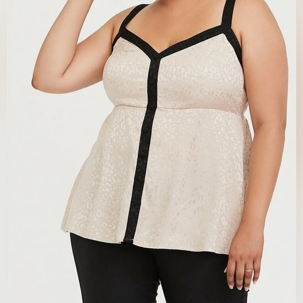Torrid Jacquard Leopard Button Babydoll Cami Black Tan Mushroom Plus Size 3X